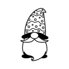 Line art Christmas gnomes design for coloring book isolated on a white background