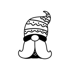 Line art Christmas gnomes design for coloring book isolated on a white background