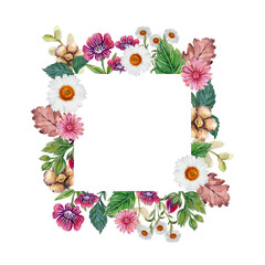 Romantic flower bouquet invitation or greeting card for wedding decoration, Valentine's Day, sales and other events with little white field wild botanical blooming template