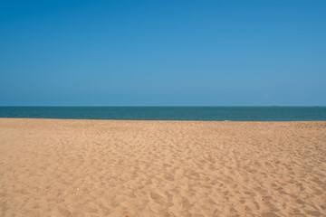 Beach volleyball court with an ocean background. Summer sport concept