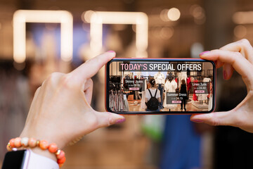 Special offers on sale in store viewed on mobile phone using augmented reality app