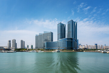 The beautiful coastline architectural landscape of Rizhao, China