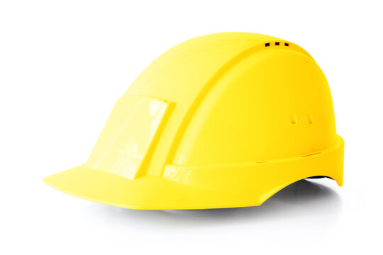 Yellow safety helmet or hard hat isolated on white background