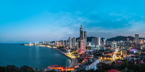 Aerial photography of Yantai urban architectural landscape at night
