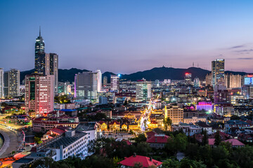 Fototapeta na wymiar Aerial photography of Yantai urban architectural landscape at night