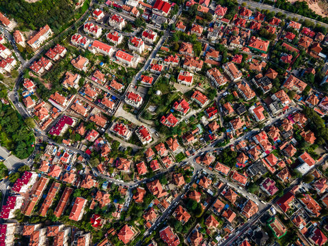 Aerial photography of the architectural landscape of Qingdao's old city