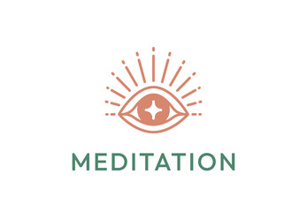 Fototapeta premium Eye of Providence simple line logo design template.