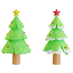 christmas pine tree with star and snow 3D render illustration