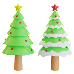 christmas pine tree with star and snow 3D render illustration