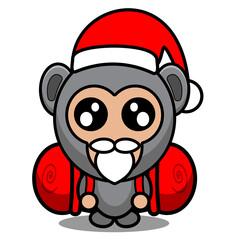gorilla animal mascot costume cartoon character vector wearing cute christmas hat carrying camping bag