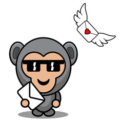 gorilla animal mascot costume cartoon vector illustration holding love envelope