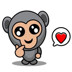 vector cartoon character cute gorilla animal mascot costume with love chat bubble
