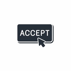 Accept button with cursor. Flat vector illustration isolated on white background