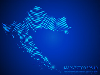 Abstract image Croatia map from point blue and glowing stars on Blue background.Vector illustration eps 10.