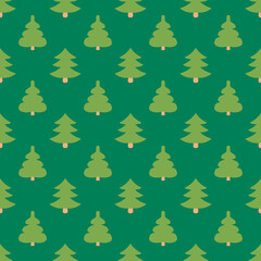 Christmas seamless pattern. Flat Christmas trees without decor. Simple green spruces. Monochrome winter festive texture for gift, paper, cover. Green background for new year. Kids cute forest backdrop