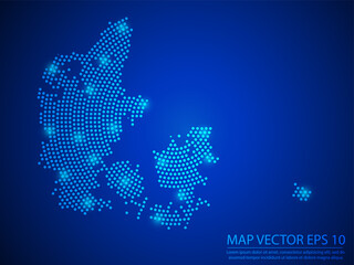 Abstract image Denmark map from point blue and glowing stars on Blue background.Vector illustration eps 10.