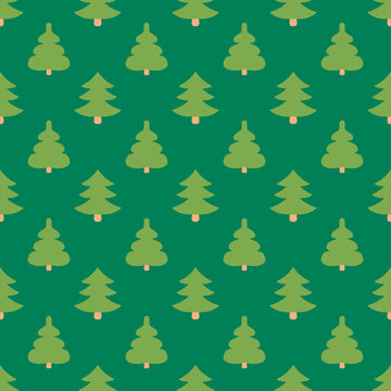 Christmas seamless pattern. Flat Christmas trees without decor. Simple green spruces. Monochrome winter festive texture for gift, paper, cover. Green background for new year. Kids cute forest backdrop