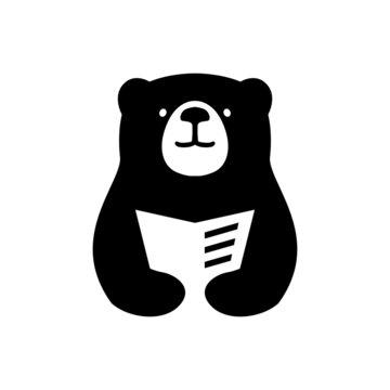 bear book read newspaper negative space logo vector icon illustration