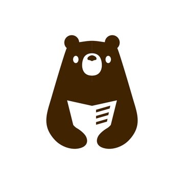 bear book read newspaper negative space logo vector icon illustration