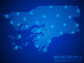 Abstract image Guinea Bissau map from point blue and glowing stars on Blue background.Vector illustration eps 10.