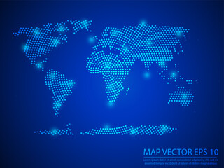 Abstract image World with Countries map from point blue and glowing stars on Blue background.Vector illustration eps 10.