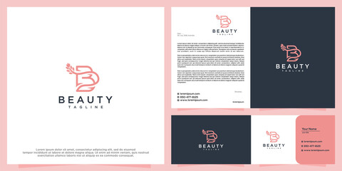 Feminine beauty salon and spa line logo design, icon and business card template.

