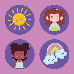 cute childrens and rainbow