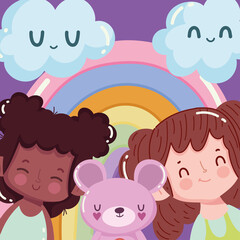 cartoon girls and bear