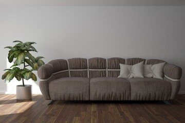 modern room with sofa and plant in pot interior design. 3D illustration