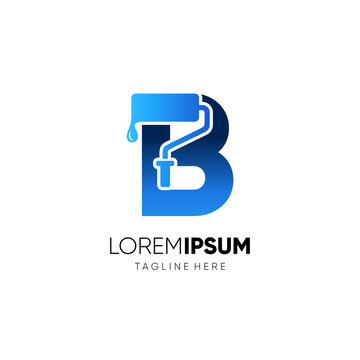Letter B Paint Roller Logo Design Vector Graphic Icon Emblem Illustration Background Template