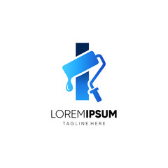 Letter I Paint Roller Logo Design Vector Graphic Icon Emblem Illustration Background Template