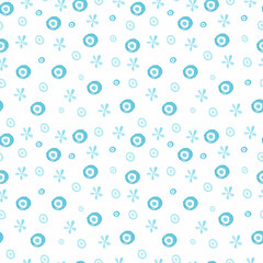 Fototapeta na wymiar Blue dots and flowers seamless pattern