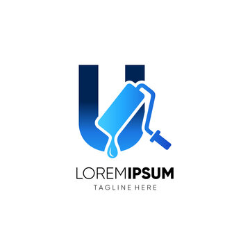 Letter U Paint Roller Logo Design Vector Graphic Icon Emblem Illustration Background Template