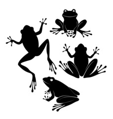 Frog icons. Black silhouettes isolated on white background. Vector illustration.