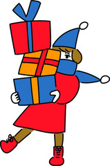 クリスマスプレゼントと子供のイラスト