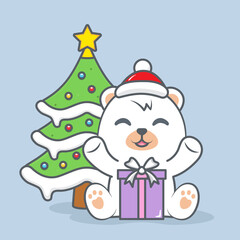 cute christmas polar bear with present