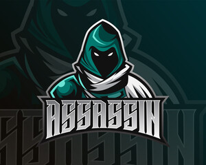 Assassin mascot esport logo design illustrations vector template, logo for team game streamer banner discord, full color cartoon style