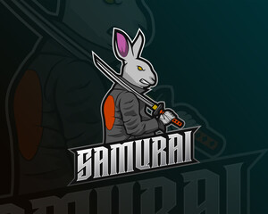 Punk Rabbit Samurai mascot esport logo design illustrations vector template, logo for team game streamer banner discord, full color cartoon style