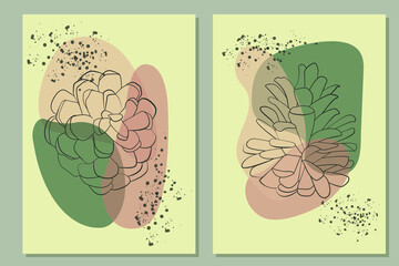 Set poster with fir cones in a minimalist style