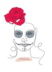 Modern abstract faces. Contemporary outline female silhouettes. Sugar skull girl , halloween concept