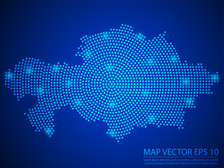 Fototapeta na wymiar Abstract image Kazakhstan map from point blue and glowing stars on Blue background.Vector illustration eps 10.