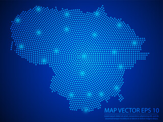 Abstract image Lithuania map from point blue and glowing stars on Blue background.Vector illustration eps 10.