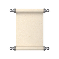 Open paper scroll on white background, 3d render