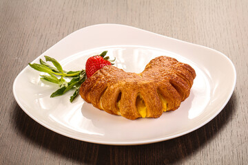 Sweet puff pastry served strawberry