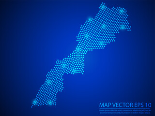 Abstract image Morocco map from point blue and glowing stars on Blue background.Vector illustration eps 10.
