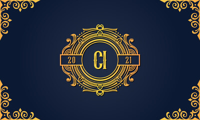 Royal vintage initial letter CI logo.
