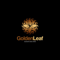 Golden Leaf Logo Design Template Vector Icon Illustration
