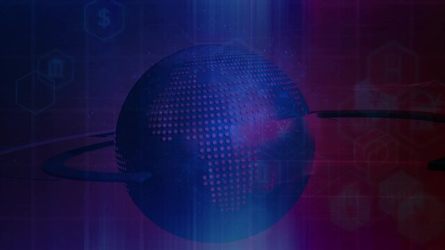 3D rendering of business and financial information overlay on a 3d globe