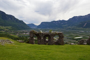 Beautiful landscape at Castelfeder in Southtyrol with mountains behind 