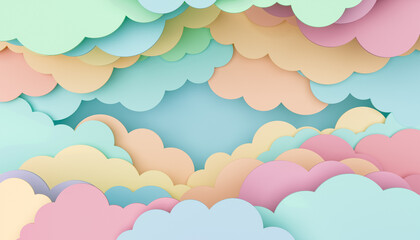 childish background of colorful flat clouds - obrazy, fototapety, plakaty
